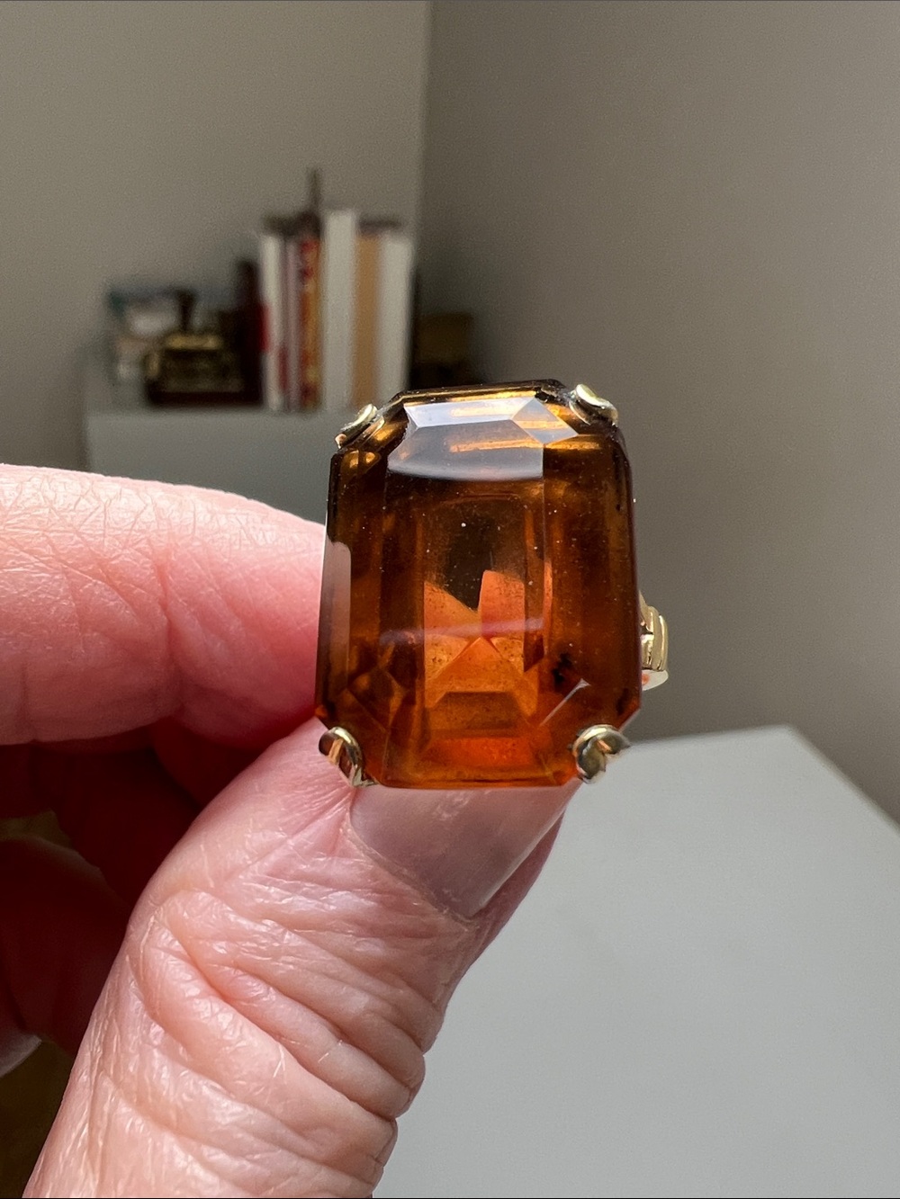 Elaborate Vintage Amber Glass Cocktail Ring - Size 5 1/4